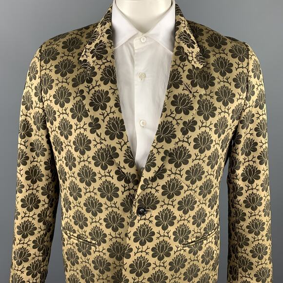 SASQUATCHfabrix Size L Gold & Brown Floral Polyester / Cotton Sport Coat - Picture 2 of 7